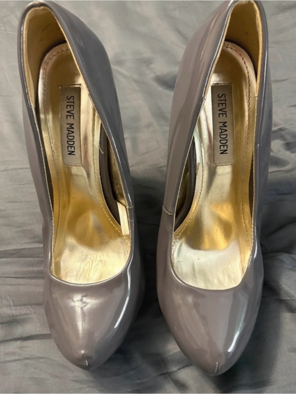 Steve Madden Glossy Taupe Pointed-Toe Pumps